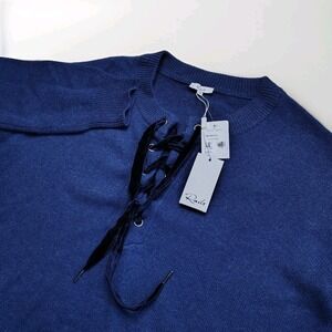 Rails OLIVIA Lace-Up Sweater Womens Medium Indigo Blue Cashmere Wool Long Sleeve